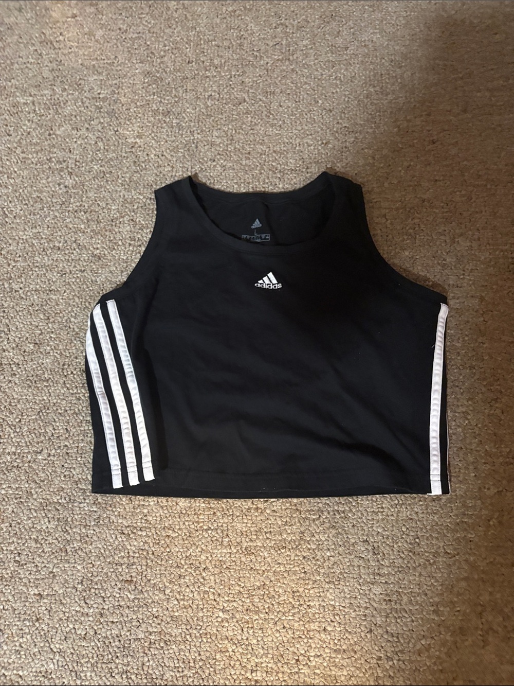 adidas Black Crop Tank Top with White Side Stripes